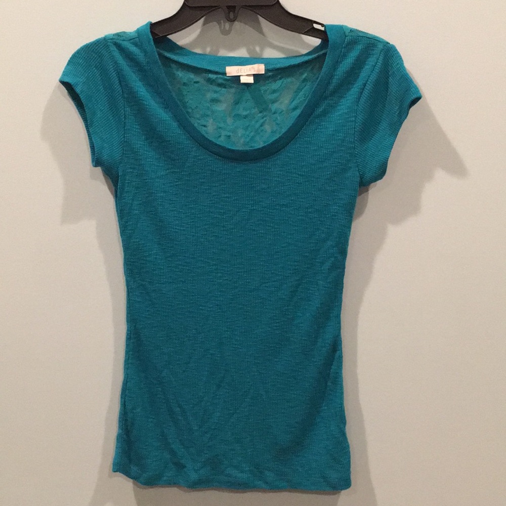 Delia’s blue top with lace in the back